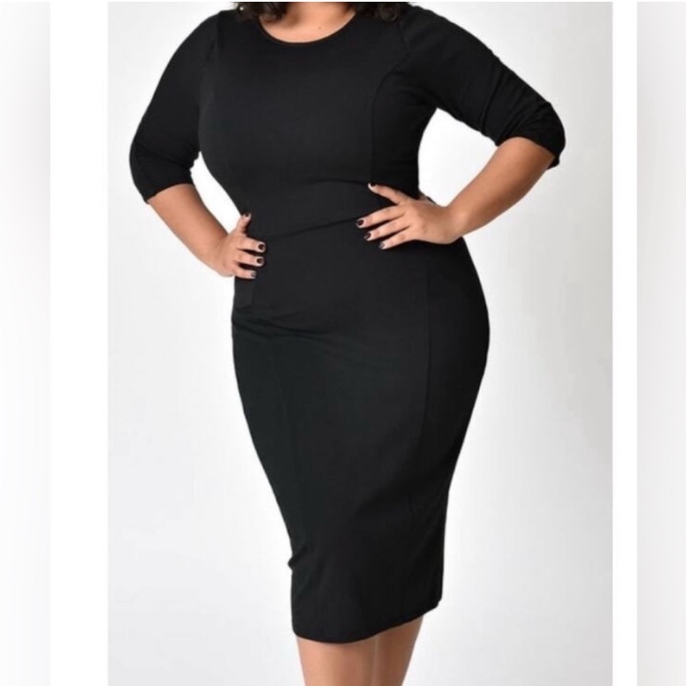 Unique Vintage 4X Midi Wiggle Pencil Dress Mod Retro 1950’s 3/4 Sleeve Women